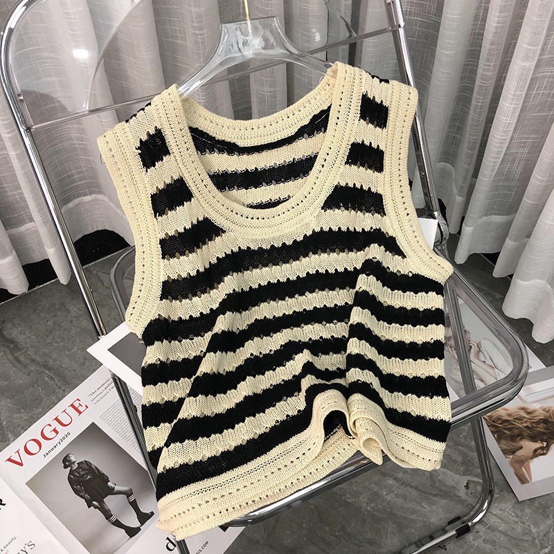 Áo Tanktop Dệt Kim Kẻ Ngang Cá Tính Thời Trang Hàn Quốc Cho Nữ