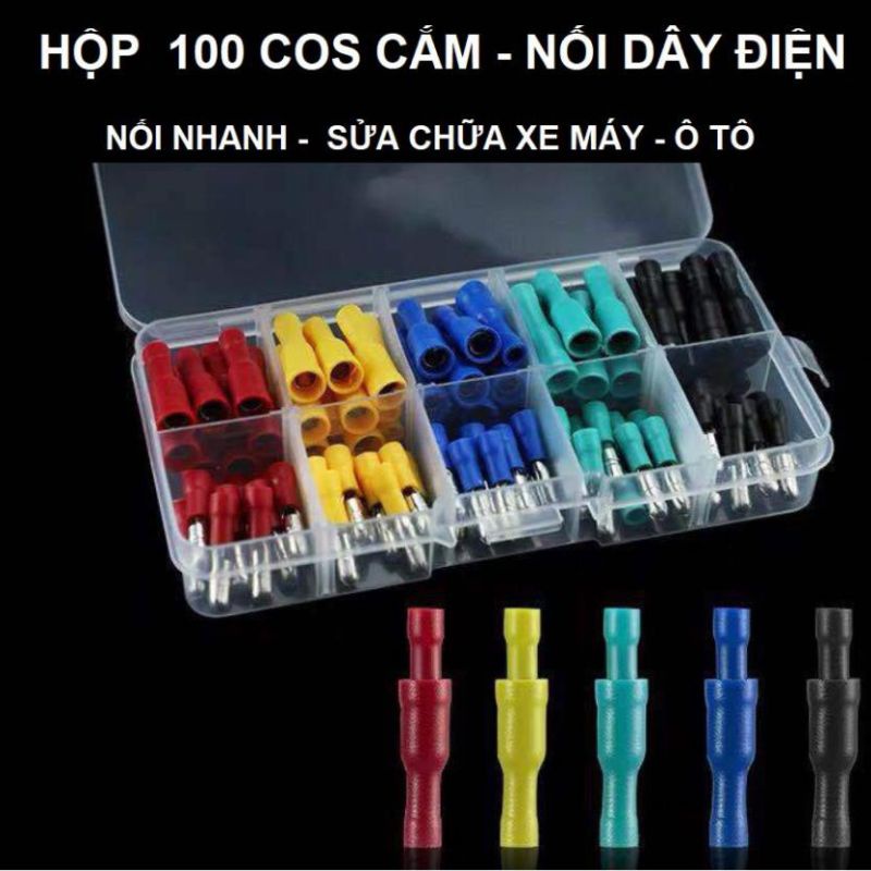 Hộp 100 Đầu Cos nối dây điện nhanh dùng cho sửa chữa ô tô - xe máy