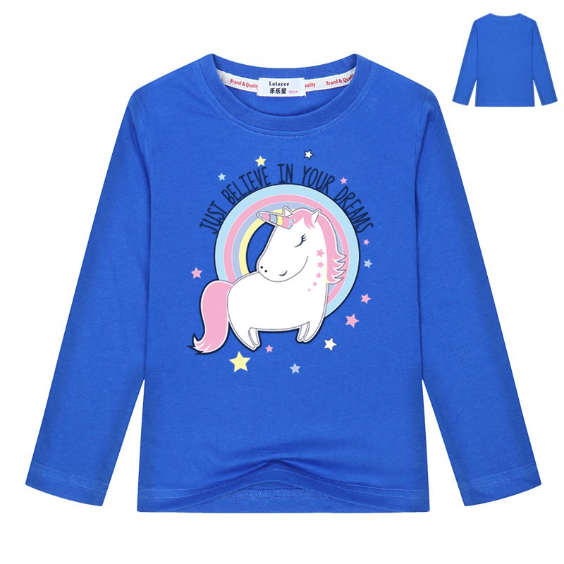 Cô gái áo thun dài tay Kids Rainbow Unicorn Tops Quần áo