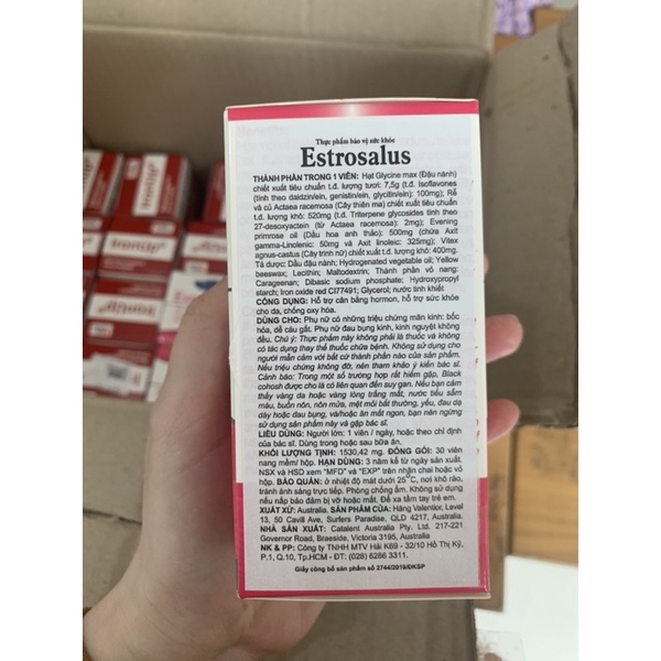 Viên Uống Điều Hòa Nội Tiết Nữ Làm Đẹp Da, Chống Lão Hóa, Kéo Dài Tuổi Xuân Estrosalus Valentior (Hộp 30 Viên)