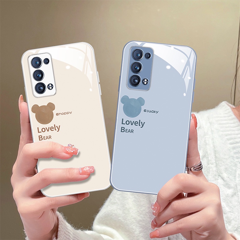 OPPO Reno7Z 5G Reno5/6 Pro Ốp Điện Thoại Mặt Kính In Hình Gấu Cho FindX5 Pro FindX3 A8 / A53 / F11 / A52 / A72 / A92 / A9 2020