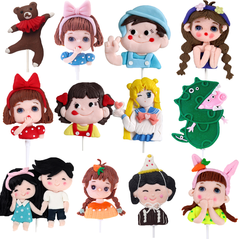 Phụ kiện trang trí bánh kem hình bé trai/bé gái bằng gốm sứ mềm dễ thương