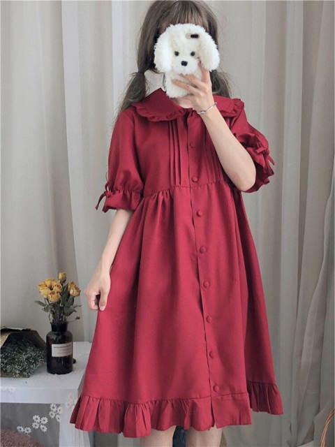 [có sẵn] Đầm / Váy Babydoll Casual Lolita đỏ