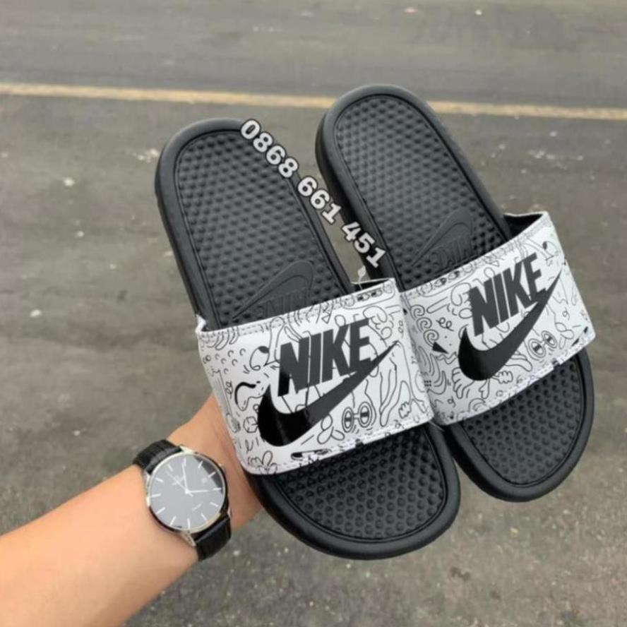 [Sale 3/3](mẫu mới - kèm hộp) dép quai ngang nike hoạt hình màu trắng đen dành cho nam nữ -Ta1 ^ " ' .