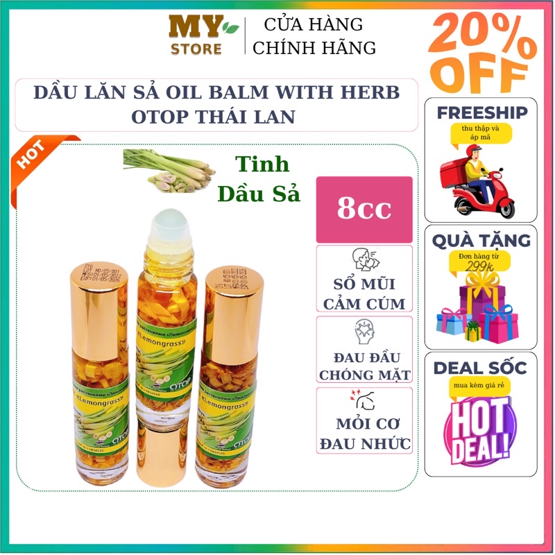 (Chính Hãng) Dầu Lăn Thảo Dược Otop Oil Balm With Herb- Hương Sả Thái Lan 8cc