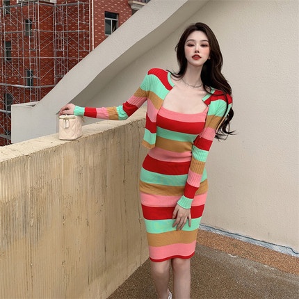 Bộ đầm 2 dây và áo khoác cardigan dệt kim thời trang dành nữ