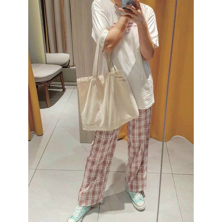 Quần Ống Rộng Nữ Kẻ Caro Lưng Cao Loại Đẹp - Quần Ống Suông Cạp Cao Kanimi - QD27