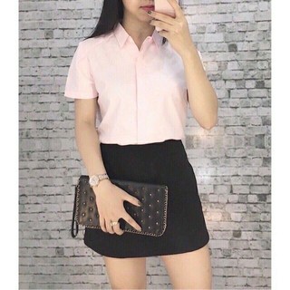 Áo Sơ Mi Nữ Hồng cổ đức ngắn tay công sở đẹp