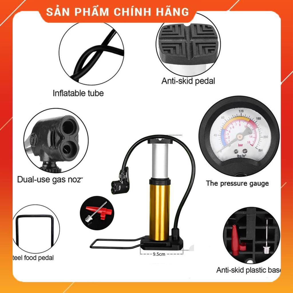 Bơm hợp kim nhôm loại đạp chân dùng cho xe đạp, xe máy, ô tô, tặng kèm kim bơm banh và bơm thú hơi