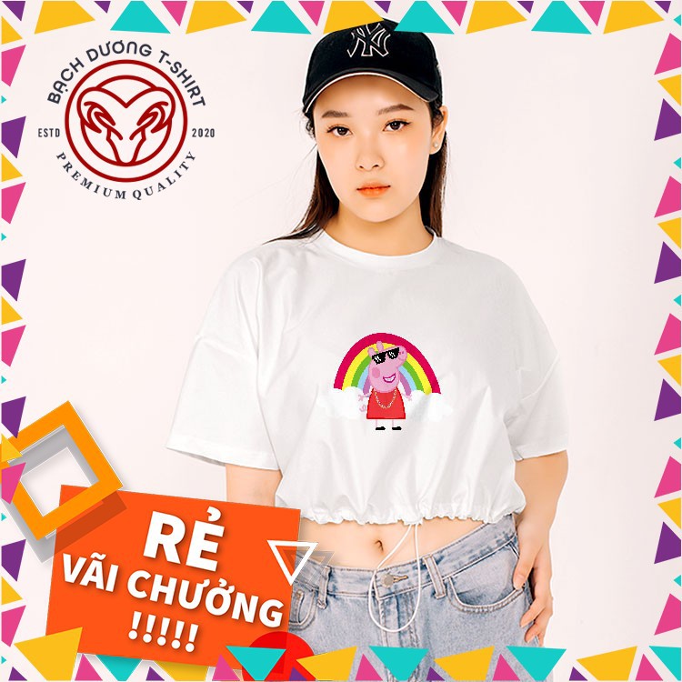 Áo Croptop Tay Ngắn Bạch Dương In Hình RainBow form đẹp kiểu cá tính vải dày mịn không xù lông