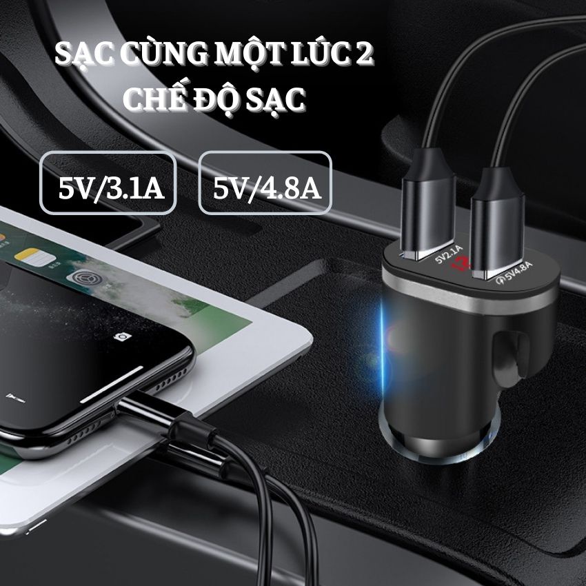 Tẩu Sạc Nhanh Ô Tô Xe Hơi 2 Cổng usb 60W Sử Dụng Cho Tất Cả Các Dòng Xe Ô Tô T01