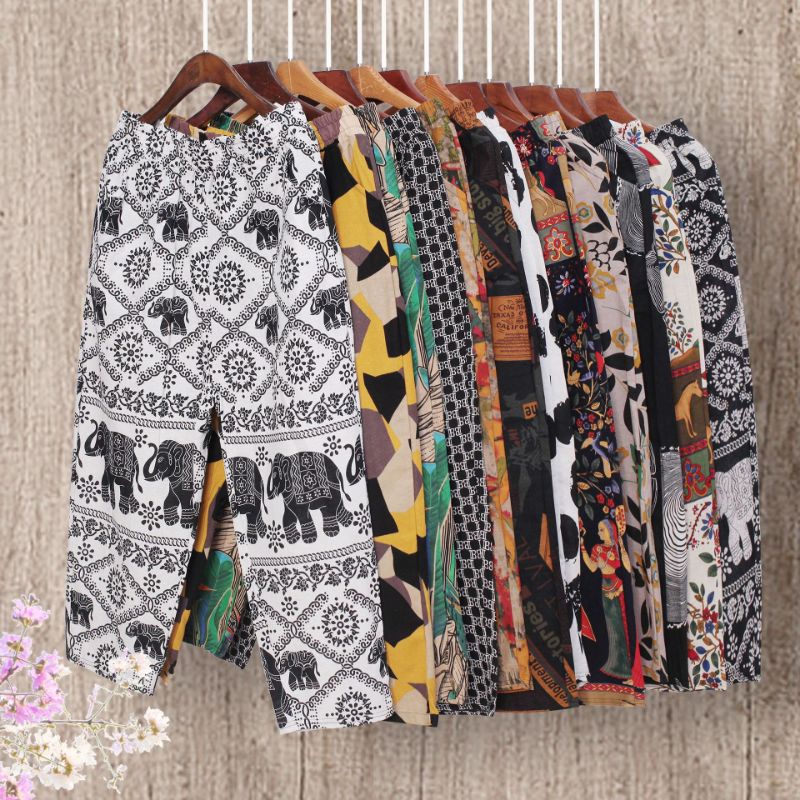 Quần baggy thô đũi họa tiết