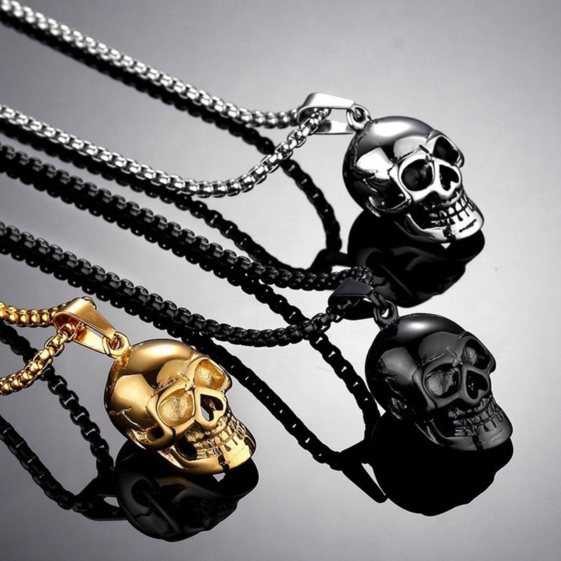 ShadowFashion Skull Style Punk Men and Women Fashion Hip-hop Gold-plated Necklace Stainless Steel Delicate Jewelry Gift