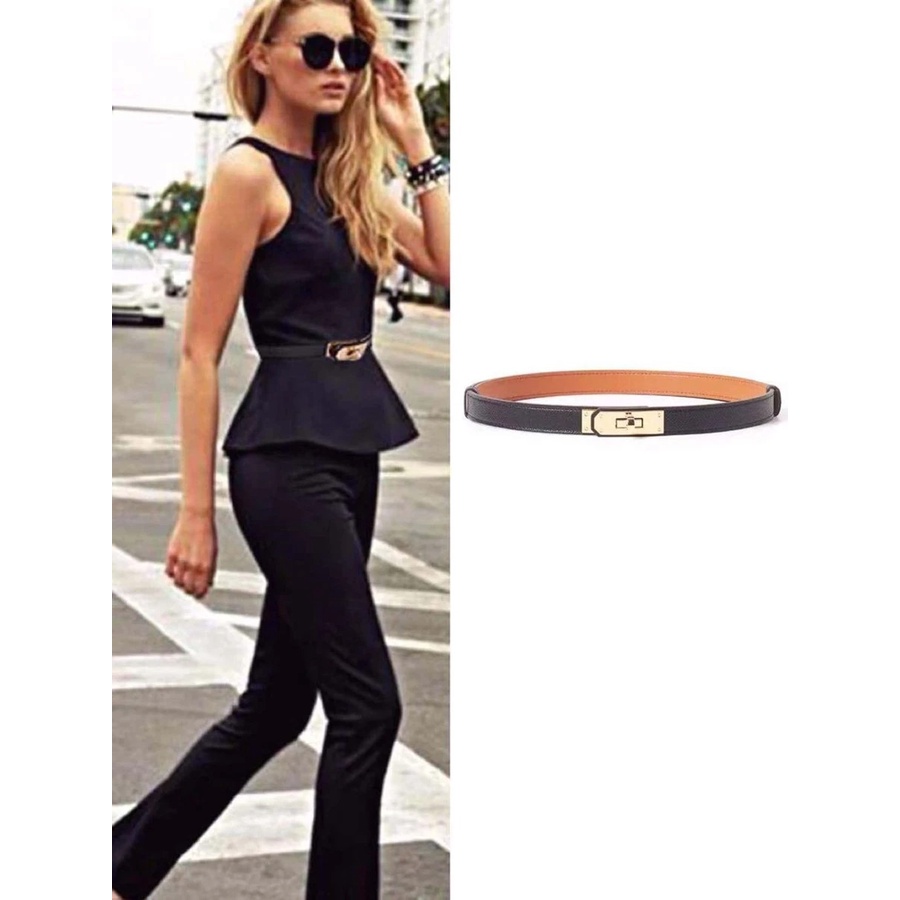 Thắt lưng dây nịt nữ bản nhỏ khóa cài đơn giản phong cách thời trang chất da lì