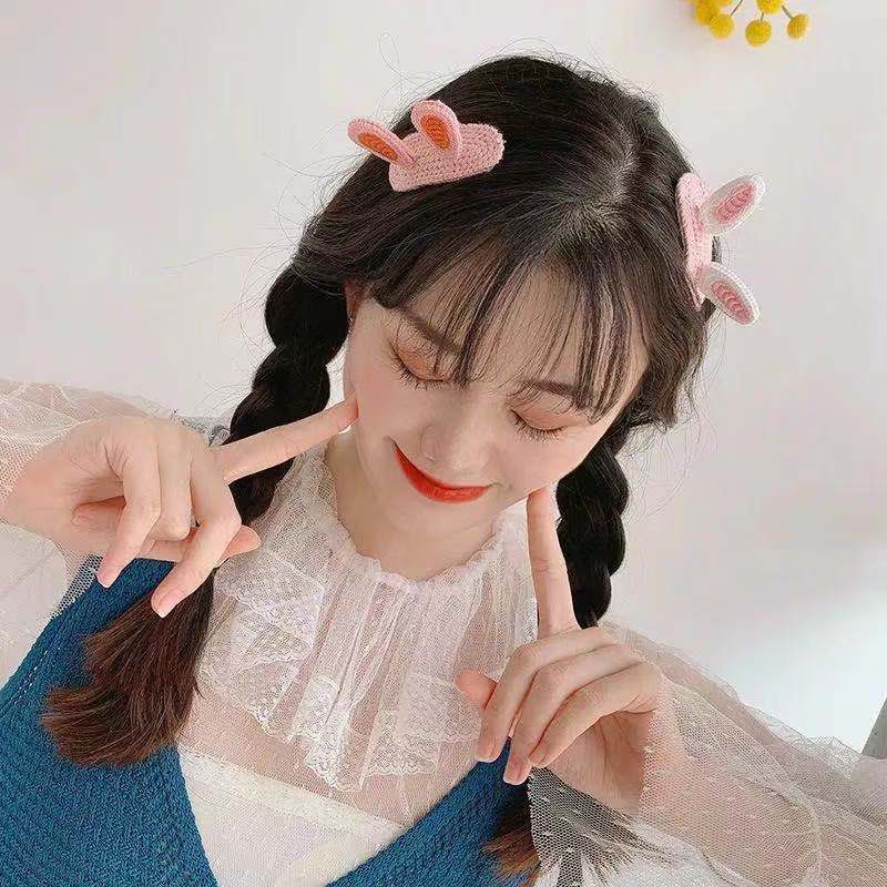 Kẹp tóc dệt kim ba chiều hình tai động vật dễ thương dành cho nữ