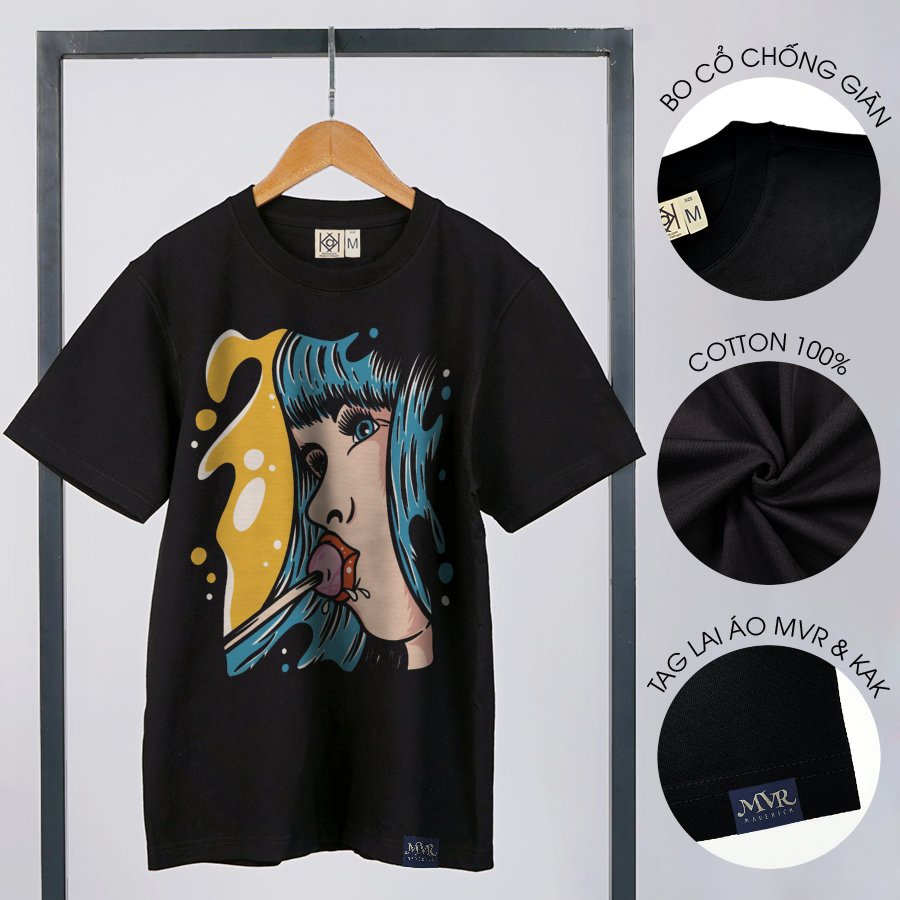 Áo thun nam phông nữ cô gái mút kẹo phong cách big size local brand MVR BB4332
