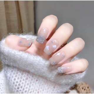 [DOLYNAIL] Móng úp thủ công A376 hoạ tiết mây trời kèm sao lấp lánh