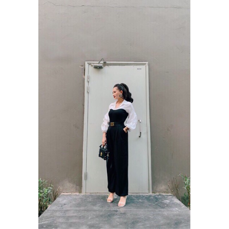 Áo sơ mi tay bồng phối đen trắng | BigBuy360 - bigbuy360.vn