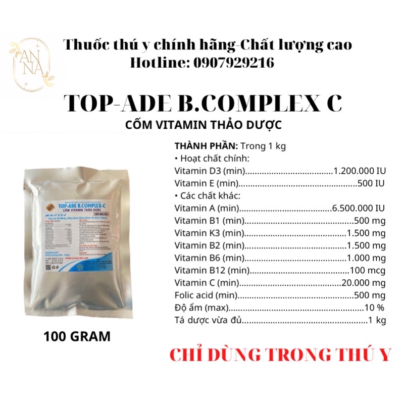 CỐM THẢO DƯỢC TOP ADE B.COMPLEX C GÓI 100GR