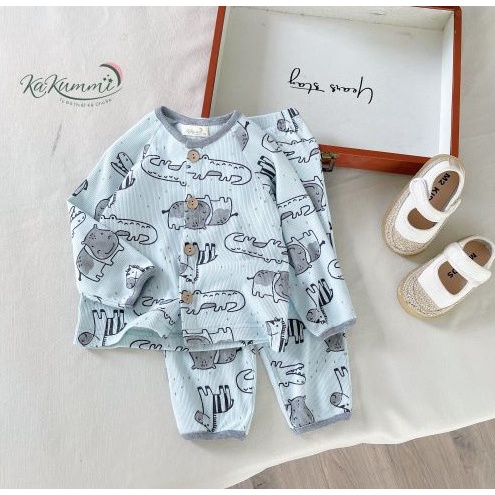 Set quần áo cotton len dài tay phối viền (KM22-ST234) Kakummi