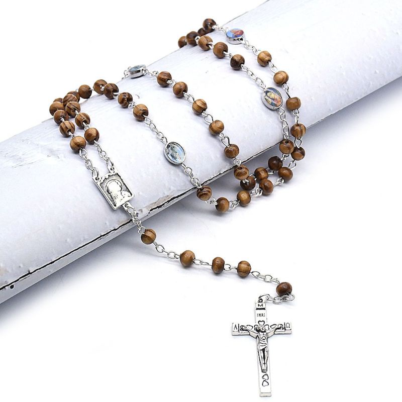 Vòng cổ Chuỗi Hạt Gỗ Mặt Thánh Giá Chúa Jesus Cho Nam Nữ Charms