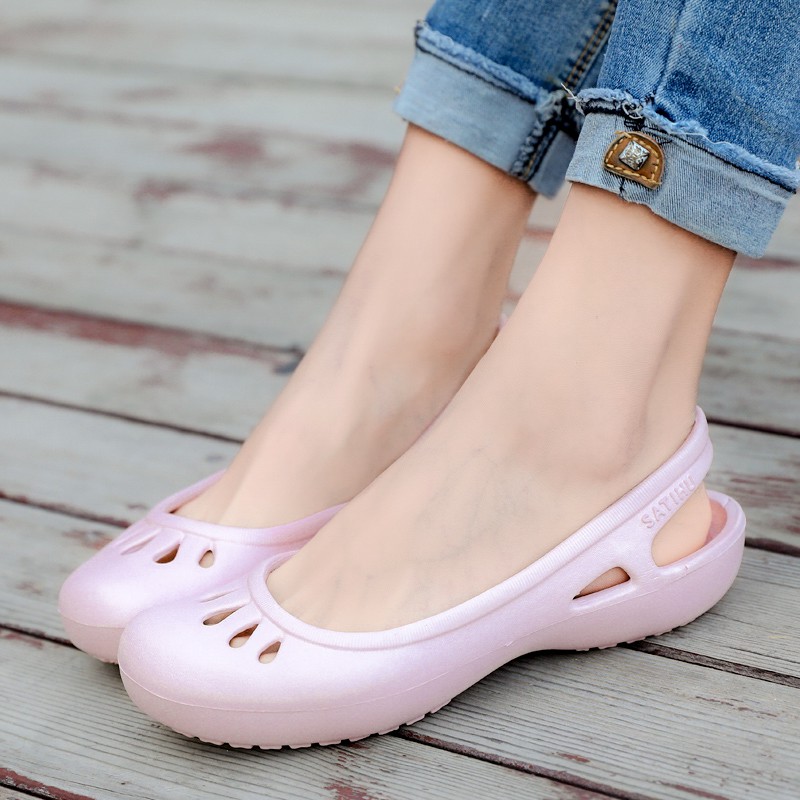 CROCS Giày Sandal Đế Bằng Màu Sắc Trơn Họa Tiết Hoa Thời Trang Mùa Hè Cho Nữ