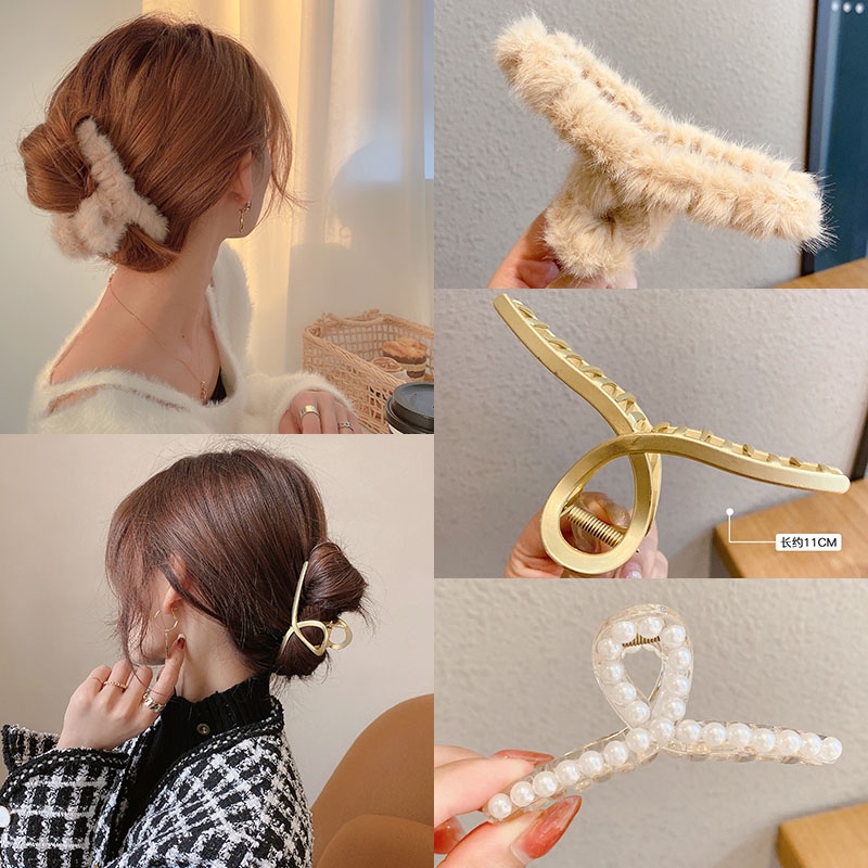 Kẹp tóc hình vuốt cá mập kích thước lớn vải lông nhung tinh tế thời trang Hàn Quốc