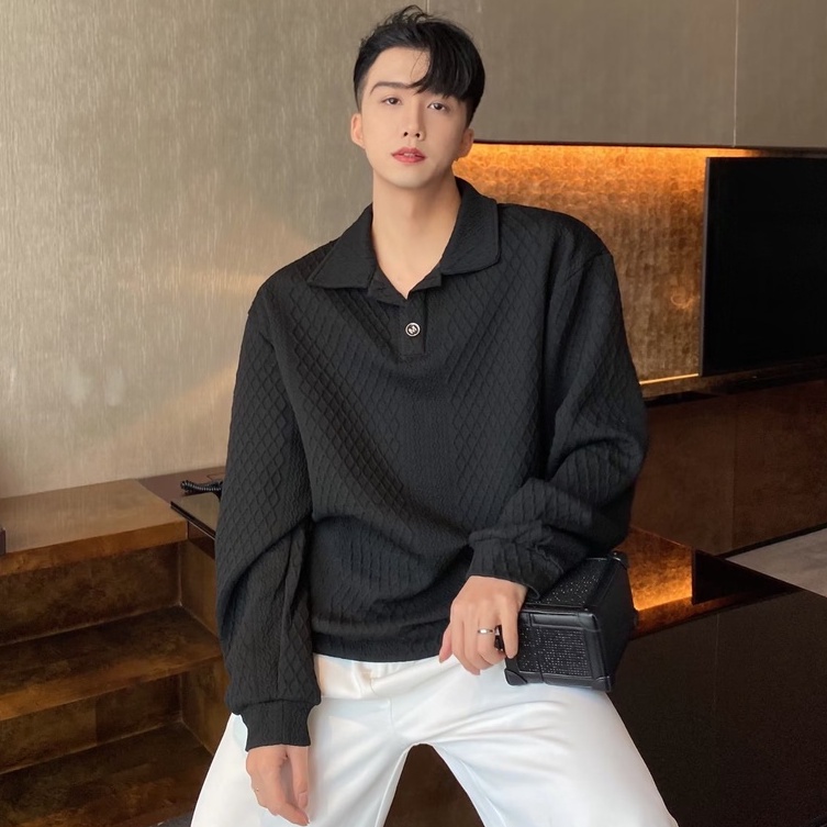 Áo Sweater Polo Nam Dáng Rộng Màu Trơn áo sweater có cổ Đơn Giản Cá Tính Thời Trang SweatShirts Unisex Phong Cách Hàn Quốc áo sweater nam