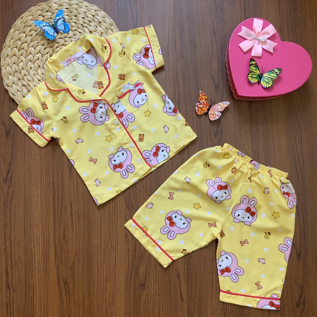 Bộ Pijama Kate Thái tay ngắn quần lửng cho bé gái (12~28kg) - Hirokids