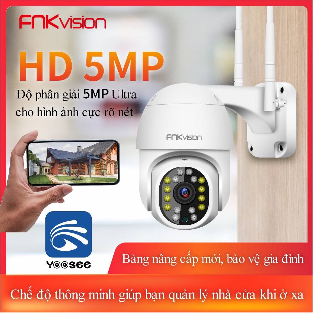 Camera ngoài trời chống nước Yoosee toàn cảnh 360 độ Fnkvision, không dây siêu rõ nét, bảo vệ gia đình qua điện thoại