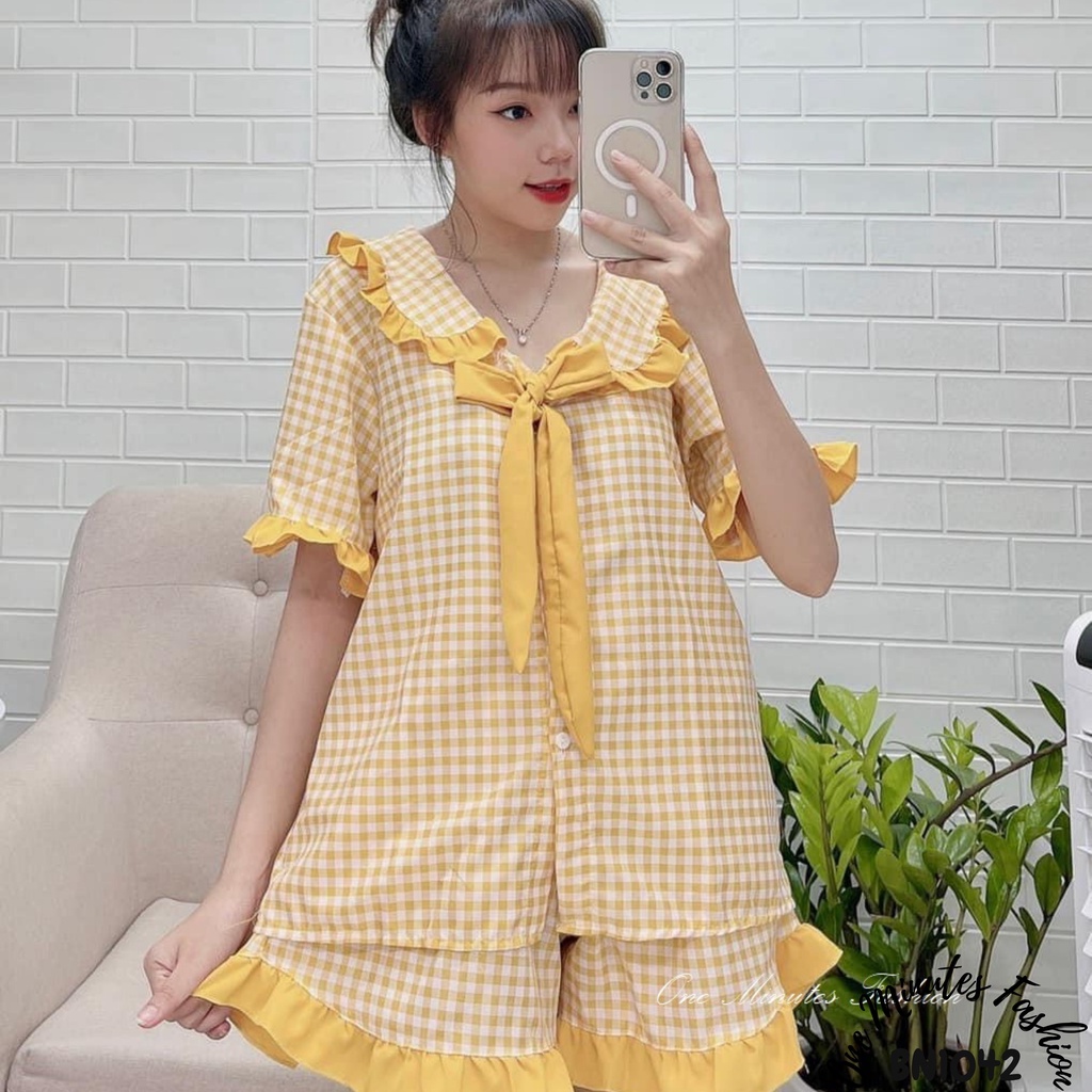 Bộ mặc nhà caro cột nơ xinh-BN1042 | BigBuy360 - bigbuy360.vn