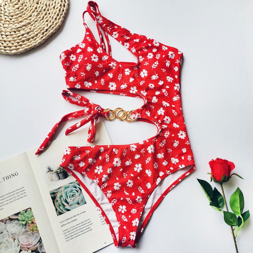 Bộ đồ bơi bikini một mảnh phối dây lỗ rỗng in họa tiết quyến rũ thời trang cho nữ | BigBuy360 - bigbuy360.vn