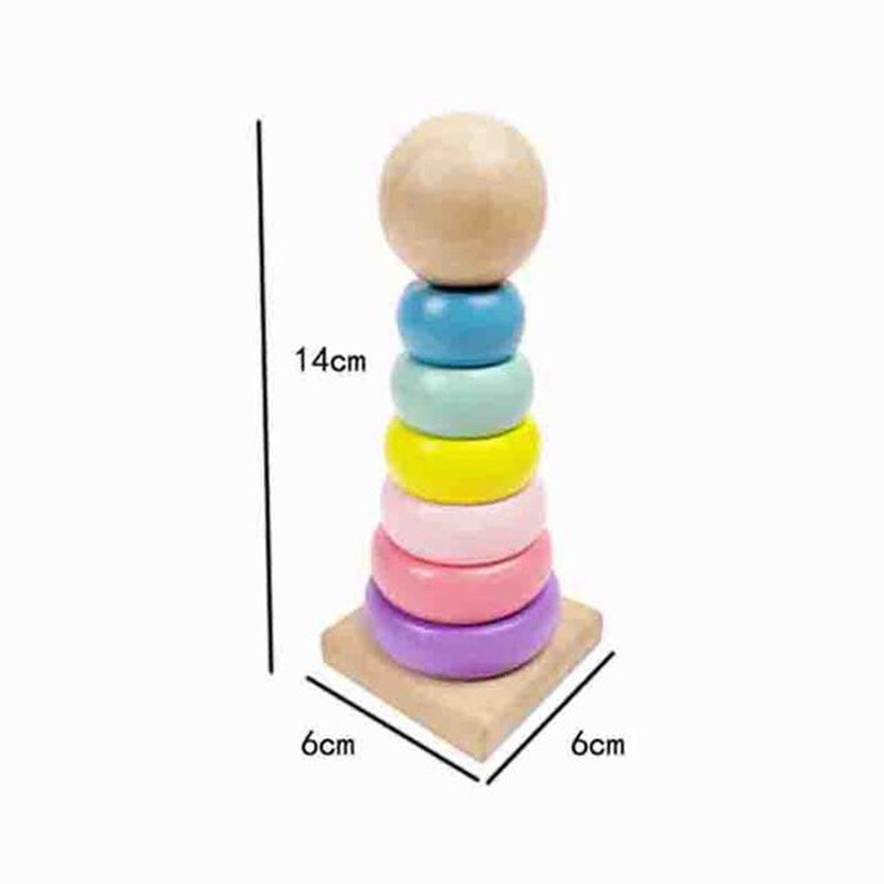 Đồ chơi gỗ xếp tháp cầu vồng màu macaron loại cao cấp giúp bé phát triển trí não