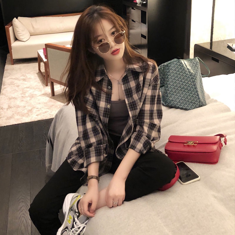 Áo Sơ Mi Kẻ Sọc Ca Rô Phong Cách Hong Kong Cổ Điển Dành Cho Nữ