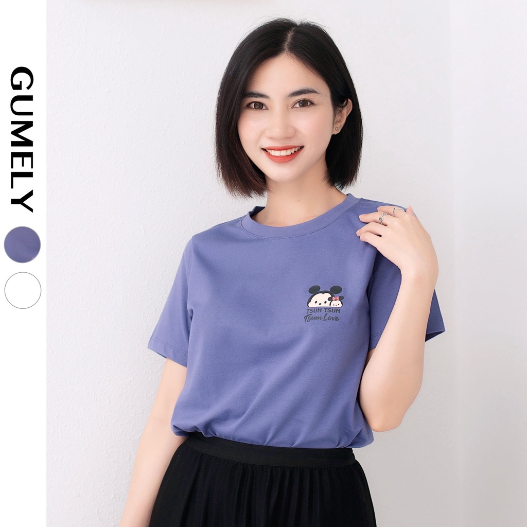Áo thun nữ đẹp dễ thương phông cotton basic cổ tròn ngắn tay Gumely ViAnh dạo phố đi học đi chơi hoạ tiết chuột nơ