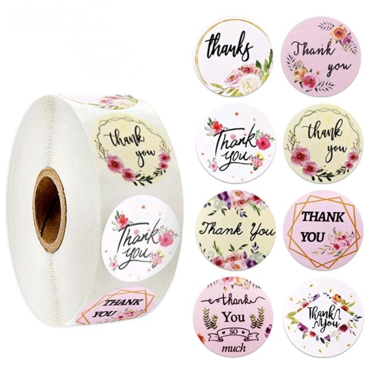 [Nhiều mẫu] Set 100 - 50 tách từ cuộn 500 nhãn dán cảm ơn dán quà tặng - Sticker Thank you size 2,5cm
