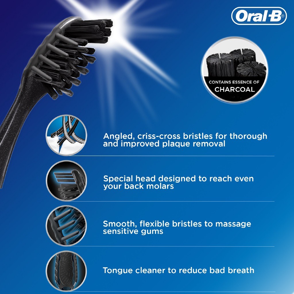 Bàn chải Oral B Charcoal White Lông mềm Cây đơn [Made in Ireland]