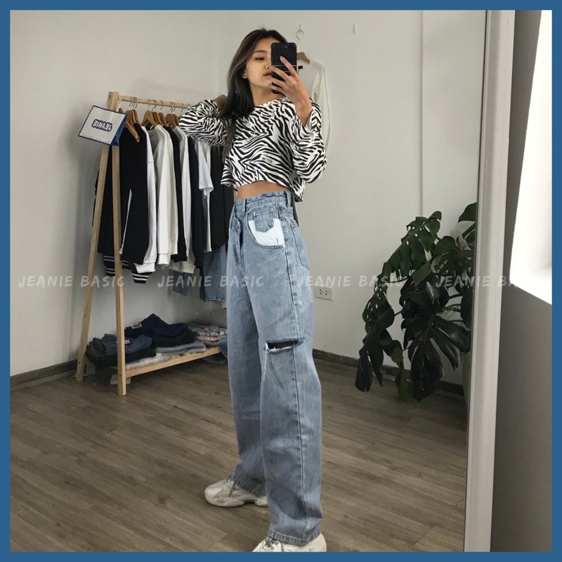 QUẦN JEANS CẠP LỆCH TÚI TRẮNG CÁCH ĐIỆU NỮ