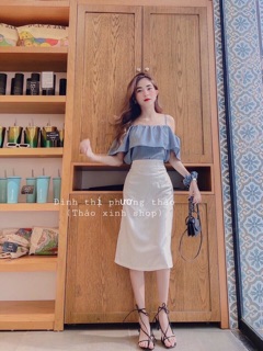 Sét bộ váy dài phối áo kiểu bèo 2 dây