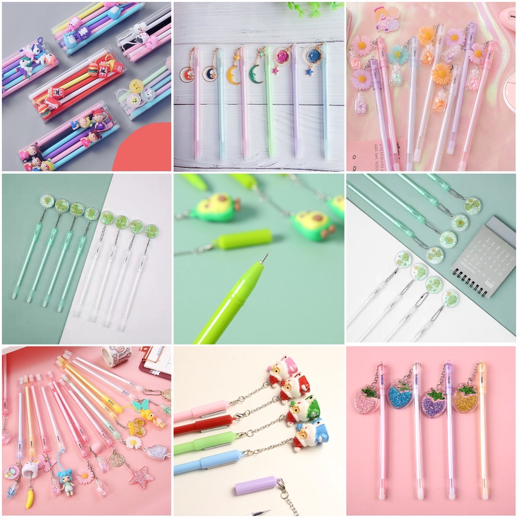 Set 10 cây Bút Gel Bôi Xóa được nắp bút có móc khóa Tòn Ten dễ thương (mix nhiều mẫu)