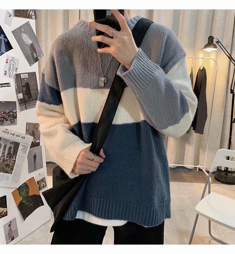 Áo Sweater IFNICEFUTURE Dệt Kim Dáng Rộng Cổ Tròn Màu Sắc Tương Phản Phong Cách Harajuku Nhật Hàn Cho Nam