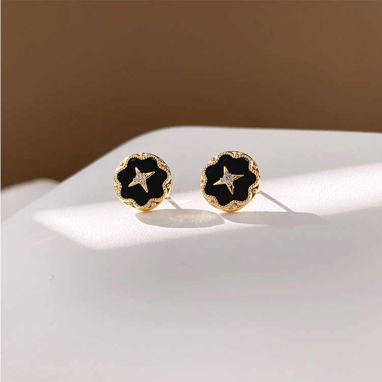 Khuyên Tai Tròn Hình Thánh Giá Màu Đen Phong Cách Vintage Hàn Quốc