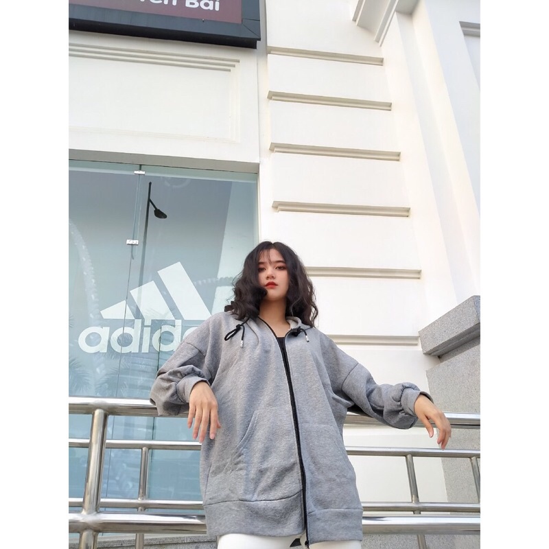 Áo Khoác Hoodie Nỉ Unisex [FREESHIP] 🌸 Phông thun dài tay bồng khóa kéo có mũ ulzzang màu Đen | Xám nam nữ HOT 🌸 | BigBuy360 - bigbuy360.vn