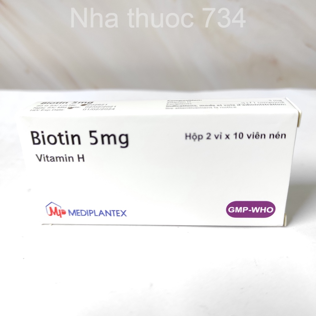 Biotin 5mg - Vitamin H - Giúp da và tóc đẹp- Hộp 20 viên