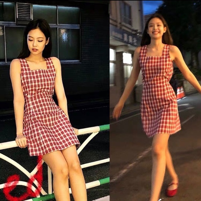 Váy kẻ đỏ Jennie