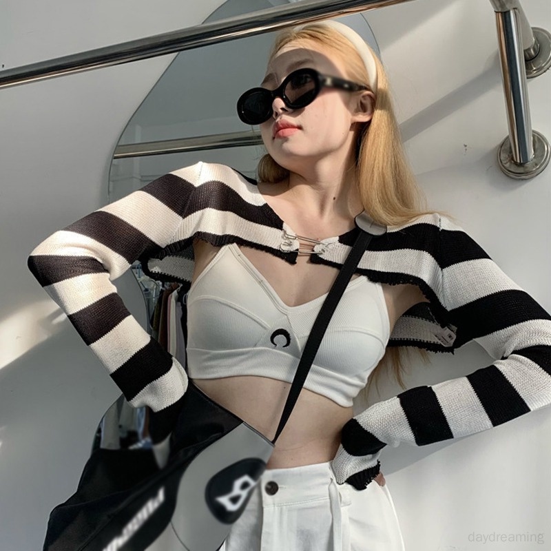 Áo Cardigan Tay Dài Kẻ Sọc Cho Nữ