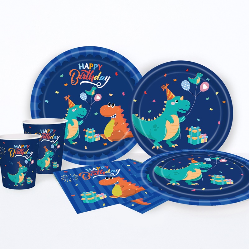 Bộ Dụng Cụ Bàn Ăn 16 Cốc In Hình Khủng Long Hoạt Hình Dùng Một Lần Trang Trí Tiệc Sinh Nhật Cho Bé Trai