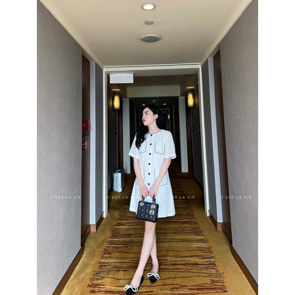 Váy tweed cúc bọc viền túi C'est la vie