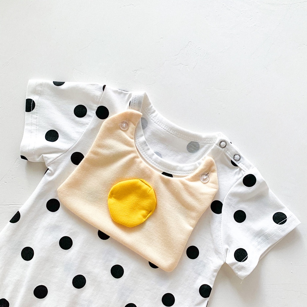 Set áo liền quần + mũ hoạ tiết chấm bi cho trẻ sơ sinh