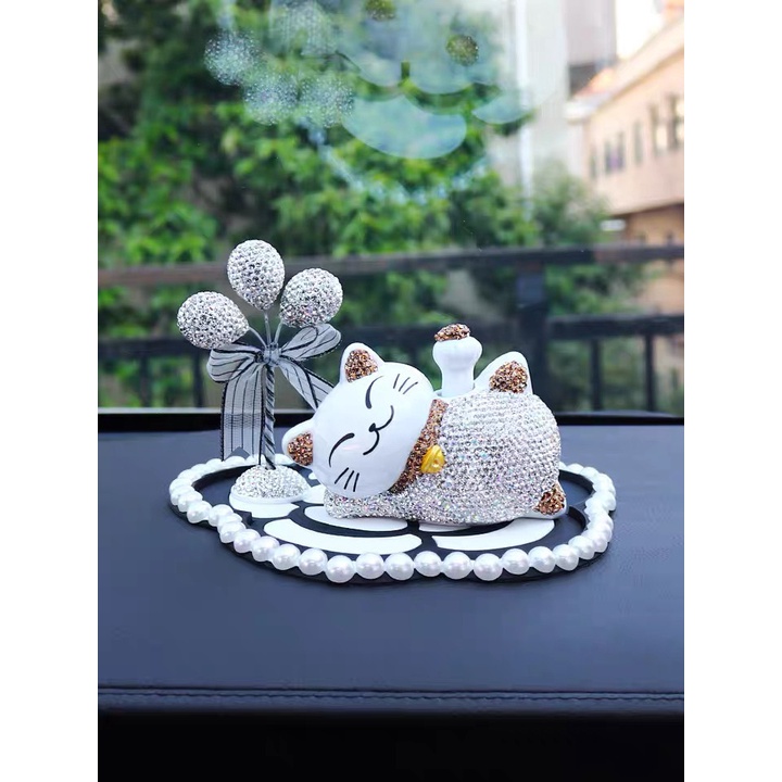 Mèo Thần Tài Vẫy Tay Để Taplo Xe Hơi - Mèo Thần Tài Đính Đá Trang Trí Taplo ô Tô